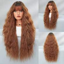 D33In Auburn Brown Curly Wig With Bangs Chestnut Red Heat-Resistant Synthetic Wig Natural Looking Wigs For Daily Use Cosplay Party Gifts For Women - 栗紅色 - 查看 3