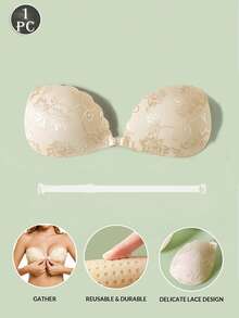 1pc/2pcs/3pcs Lace Invisible Bra Lift Adhesive Silicone Nipple Cover, Front Closure Back Strap Design, Reusable, Suitable For Bikini And Strapless Evening Dress