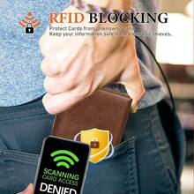 HEKAME Tarjetero de Cuero para Hombre, Carteras para Caballero, Capacidad para 14 Tarjetas, Con Bolsillo de Moneda Billetera, Cartera con ID Window y RFID Bloqueo Antirrobo, Plegable para Hombre Regalo - Cafetería - Ver 8