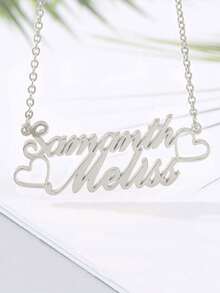 Customized Couple's Double Name Necklace, Hollow Heart Pendant, Personalized Stainless Steel Couple Necklace, Gift For Valentine's Day, Birthday, Anniversary, Boyfriend And Girlfriend - Multicolor - View 6