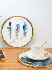 小号圆形大理石纹金色金属托盘，家居装饰收纳整理配件最佳礼物生日盘子厨房配件厨房装饰餐桌托盘水果托盘托盘装饰 - 彩色 - 查看 8