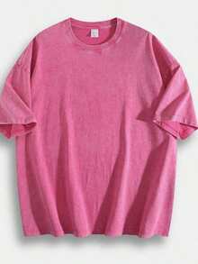 Retro Washed T-Shirt Prank Printed (230 Pure Cotton T-Shirt) 230g Thick Unisex Washed Vintage Oversized T-Shirt Street Hip Hop Punk Harajuku Casual Cotton Shorts DG004 Basic - 玫紅色 - 查看 13