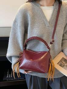 Fransendesign Neue Pendler Öl-Wachs Leder Unterarmtasche, Lässige Umhängetasche für Frauen, Hochwertiges Gefühl