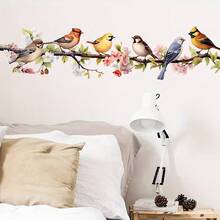1/2 pezzi Adesivi murali con uccelli colorati su ramo d'albero e fiori, decalcomanie da parete rimovibili e impermeabili, decorazione artistica murale per camera da letto, soggiorno, divano, cucina, primavera, accessori per la casa, fai da te, carta da parati in PVC - Multicolore - Visualizzare 8