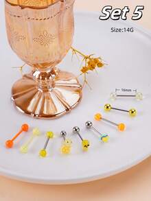 Morlyda 6-12pcs/Set Cute Sweet Tongue Rings Acrylic Gradient Color Tongue Nail 14G Stainless Steel Pink Tongue Stud Skull Heart Tongue Jewelry Star Tongue Barbell Ring Cross Goat Tongue Piercing Jewelry For Women Girls Valentine's Day Christmas Gift Party Vacation Daily Wear Piercing Body Jewelry For Summer Travel, Wedding, Party, Birthday, Daily Matching, Nice Gift For Friends