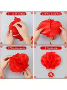 10个红色纸灯笼挂饰，节日装饰，红色庆典挂件，中秋节，中国婚礼订婚求婚新居落成派对装饰 - 紅色 - 查看 8