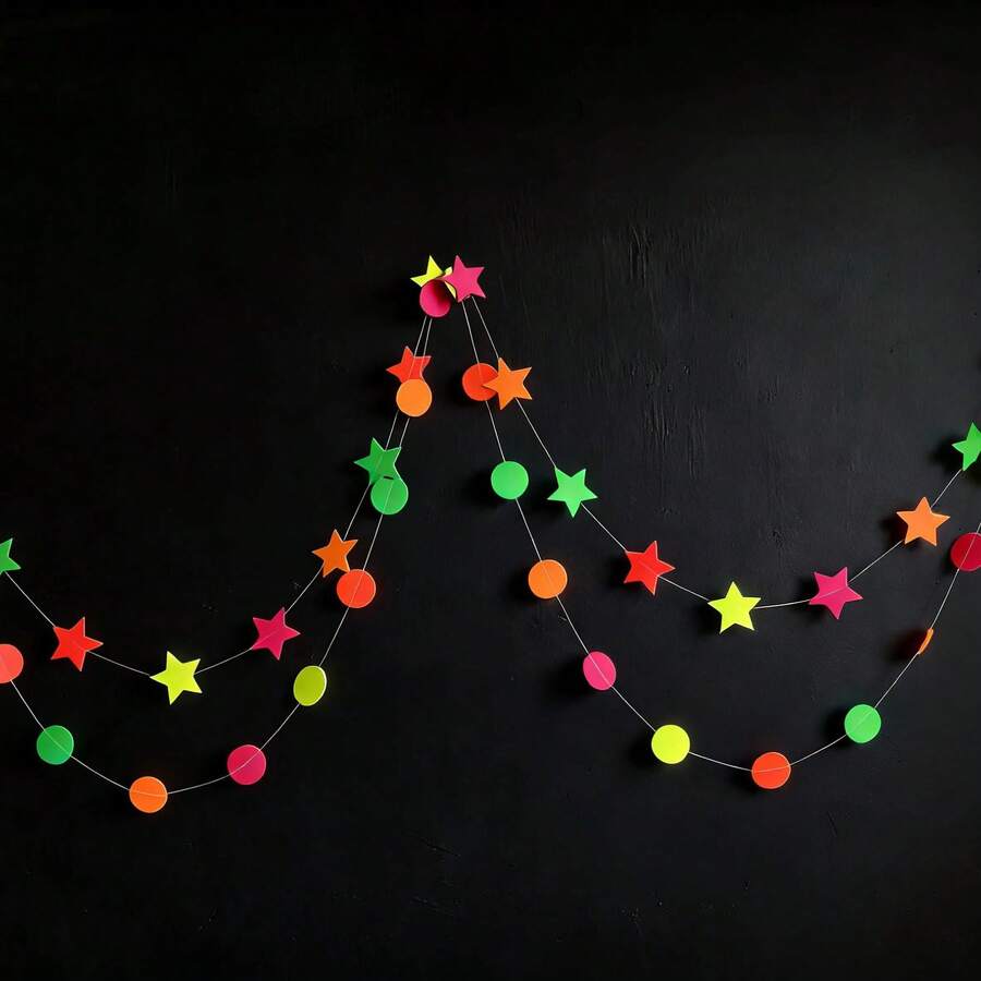 3M X 2 Sets 5 Colors Neon Paper Glow Hanging Banners, Disco, Luminous Party Banners, Blacklight Reactive Paper Wreaths, Neon Party Streamers, Suitable For Birthday Disco Theme Parties, Bar Decorations, Home Decor, Rock, Disco Theme Glow Party Supplies And Decorations, Blacklight Reactive Fluorescent Party Supplies And Decorations, Suitable For Neon Birthday And Wedding Celebrations - Multicolor - View 1