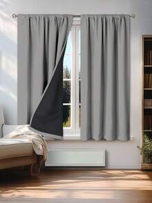 1pc Full Blackout Thermal Curtain - 99% UV-Resistant Polyester, Rod Pocket Hanging, Non-Bleachable Plain Weave, Bedroom Art Theme, Coated Blackout Thermal, Noise Reducing - Ideal For Bedroom, Farmhouse And School Deep Sleep - Light Grey - View 5