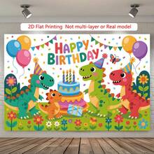 2D Flat, 1 Happy Dinosaur Birthday Banner, With Balloons And Colored Paper 2D Flat Party Decoration, Featuring "Happy Birthday" Text, Cute Dinosaurs And Number Balloons, Bright Colors, Durable Polyester Fabric, Suitable For Room Decoration, Suitable For Indoor Use All Year Round Easy To Hang (No Layering Design), It Is Perfect For Birthday Party Decoration, Photo Background, Wall Decoration, Party Supplies And Gifts, 2D Flat - 1PCS - View 2