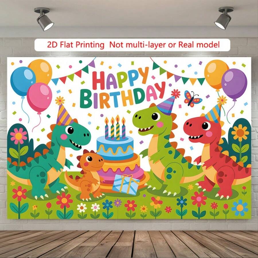 2D Flat, 1 Happy Dinosaur Birthday Banner, With Balloons And Colored Paper 2D Flat Party Decoration, Featuring "Happy Birthday" Text, Cute Dinosaurs And Number Balloons, Bright Colors, Durable Polyester Fabric, Suitable For Room Decoration, Suitable For Indoor Use All Year Round Easy To Hang (No Layering Design), It Is Perfect For Birthday Party Decoration, Photo Background, Wall Decoration, Party Supplies And Gifts, 2D Flat