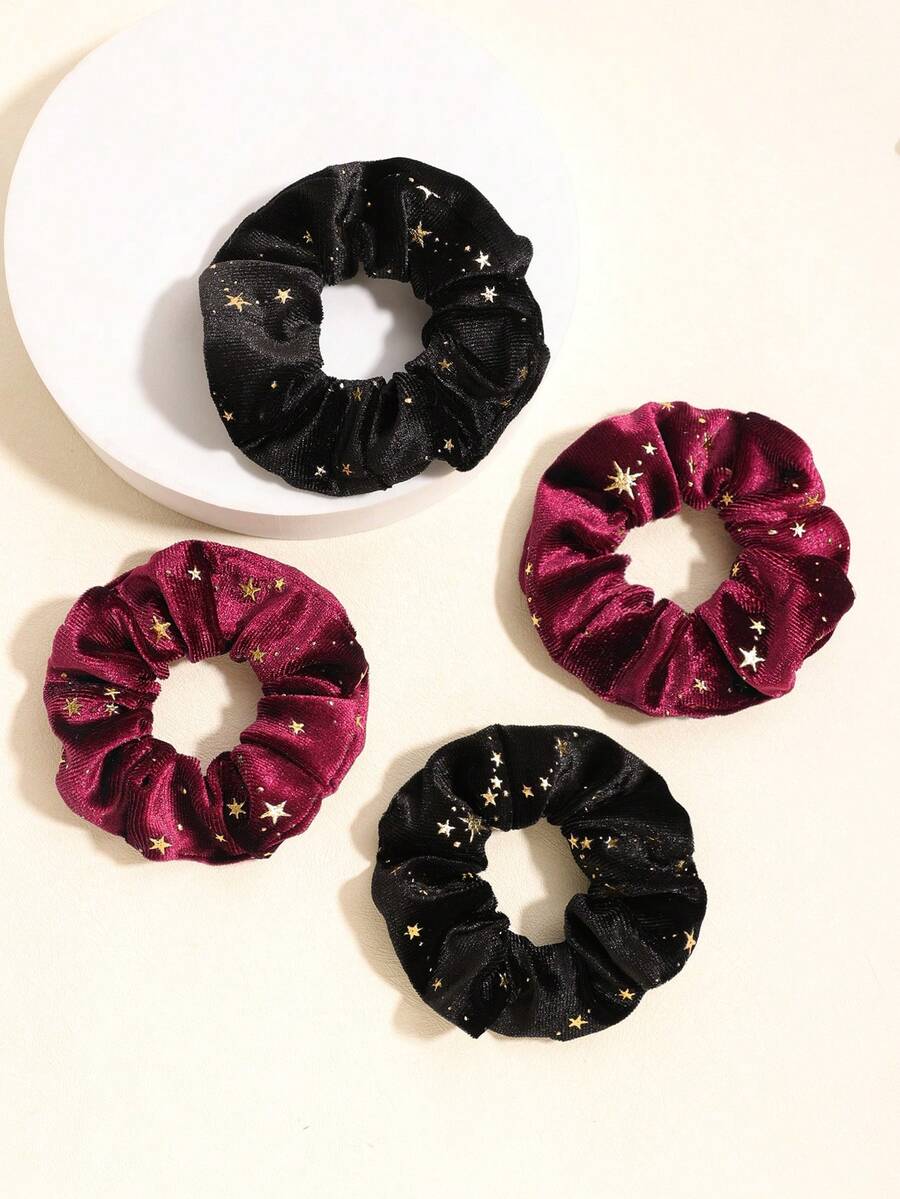 4个/套 丝绒金色星星发圈 发饰，发绳，发圈