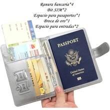 Porta de Pasaporte de Cuero PU, Billetera de pasaporte, Maletn de Viaje Impermeable con Bloqueo RFID para Identificacin de Viaje, Femenina y Masculina Negro - Gris - Ver 5