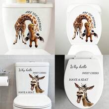 2 Waterproof And Removable Fun And Quirky Toilet Decoration Stickers, Featuring Giraffe/Donkey Funny Shapes, Paired With Fun Text, Bathroom Stickers Suitable For Home Toilet Decoration, Apartment And Homestay Bathroom Fun Decoration