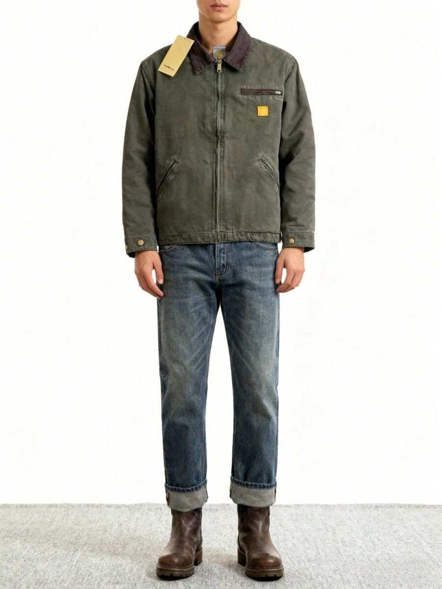 2026 New Detroit Vintage Washed Old Canvas Thickened Tooling Denim Jacket Jacket US For Friends,Boyfriend And Husband Christmast - Xanh rêu - Xem 1
