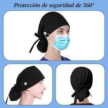 HETIE 3 Piezas Gorros Quirurgicos Mujer, Sombrero de Trabajo para Mujer Ajustable, Bolsa de Cola de Caballo con Lazo en La Espalda Adecuado para Trabajar, Cuidar y Cocinar - Talla Única-XL + Blanco - Ver 10