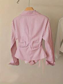 Women's Casual Commuter Striped Wrap Shirt - Pink - View 2