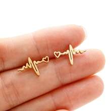 1对时尚心电图耳钉，不锈钢材质，优雅可爱款式，情人节礼物，婚礼、订婚和周年纪念派对饰品 - GED020 - 查看 4