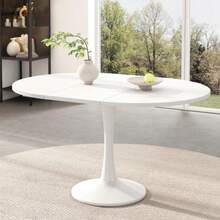 Extendable Dining Table, Oval Dining Table, Coffee/Leisure Table, Length 100/140 X Width 100 X Height 75 Cm, Modern Simple Dining Table, White [OLD SKU:N634P18391921W] - White - View 3