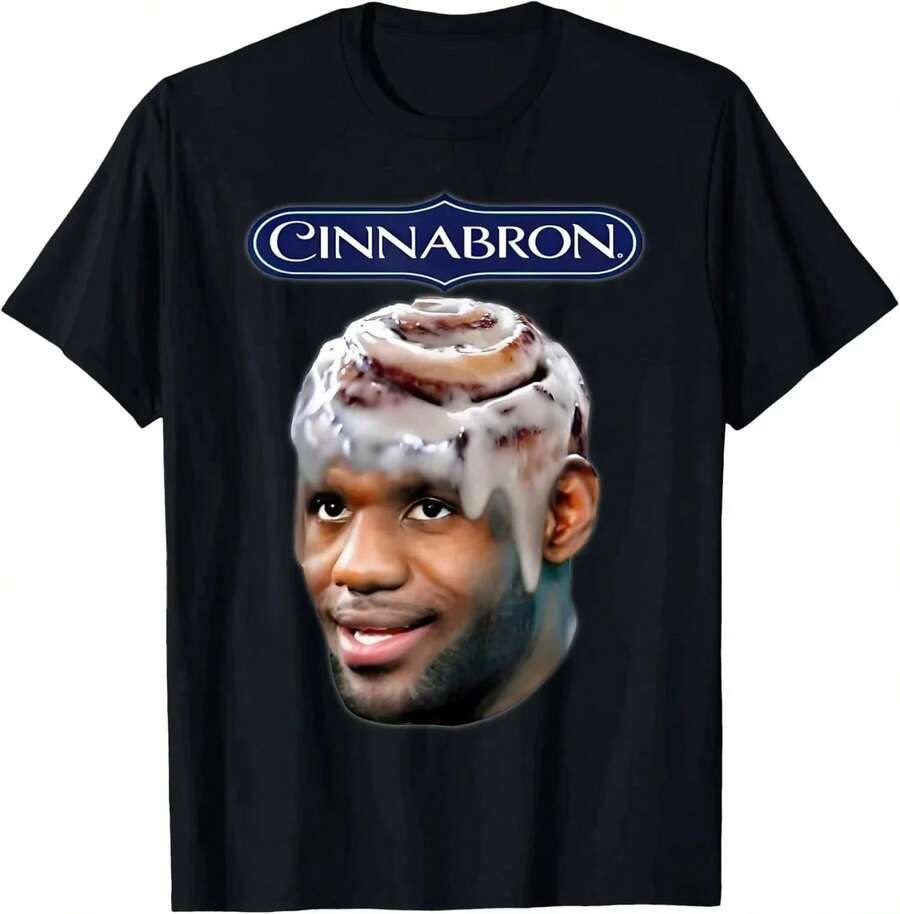 Cinnabron Funny LeBronA Graphic Meme T-Shirt Women's Fashion Tees High Quality Short Sleeve Men T Shirt Tops Streetwear - 黑色 - 查看 1
