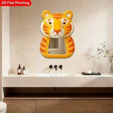 1pc Tiger Shaped Wall Mirror - Adorable Tiger Design With Wooden Frame & Mirror Surface - Rounded Corners Suitable For Bedroom, Bathroom Decor - Easy Installation, Fits Various Rooms - Yellow Cartoon Tiger Frame - View 6