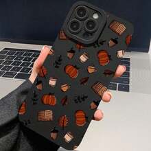 Eine Handyhülle mit einem Cartoon-Kürbis- und Buchdesign, kompatibel mit den -Modellen 11, 12, 13, 14, 15, 16, XS, XR, X, 7, 8 Plus, Pro Max und SE-Serie. Perfekt als Geschenk für eine Freundin, einen Freund, einen Freund oder sogar für sich selbst. - Schwarz - Übersicht 3