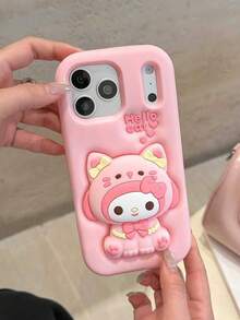 Sanrio Cute Cat Pajamas, Melody Silicone Phone Case Compatible With IPhone 17 Pro Max, 17, New 16 Pro, Cartoon 15, Creative 14/13, Women's 16 Pro Max Soft Silicone Protective Cover - Pink - View 5