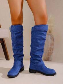 1 Pair Luxury Fashion Women's Knee High Long Boots Square Toe Wide Calf Stiletto Heel Tall Boots Winter Boots Boots For Women - 藍色 - 查看 4