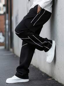 Men's Casual Loose Straight Leg Sweatpants, Fashion Sports Trousers, Spring/Autumn - Black - View 2