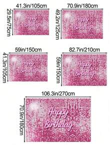 1件粉色闪光生日快乐霓虹背景幕布，多尺寸涤纶材质横幅，适用于生日庆祝、主题派对欢乐氛围装饰、摄影道具 - 粉色 - 查看 2