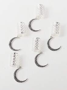 5件套银色大格纹月亮装饰套装，波西米亚风可爱嘻哈发夹，发链，编织发圈，开斋节礼物，派对配饰