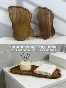 造型独特的木质托盘，高档浴室收纳托盘，浴室木托盘，厨房收纳，家居装饰，化妆品收纳托盘，浴缸木托盘，适合存放香水、蜡烛、香皂、珠宝等，是斋月、情人节和新年理想的礼物。 - 棕色 - 查看 3