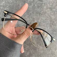 一副男士金属半框方形眼镜，休闲轻便透明眼镜，适合日常佩戴、装饰和旅行 - 彩色 - 查看 3