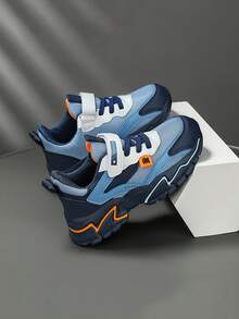 Boys' Color-Blocked Outdoor Casual All-Season Non-Slip Breathable Wear-Resistant Lightweight Low-Top Children's Flat Shoes Running Sports Shoes - 藏蓝色 - 查看 1