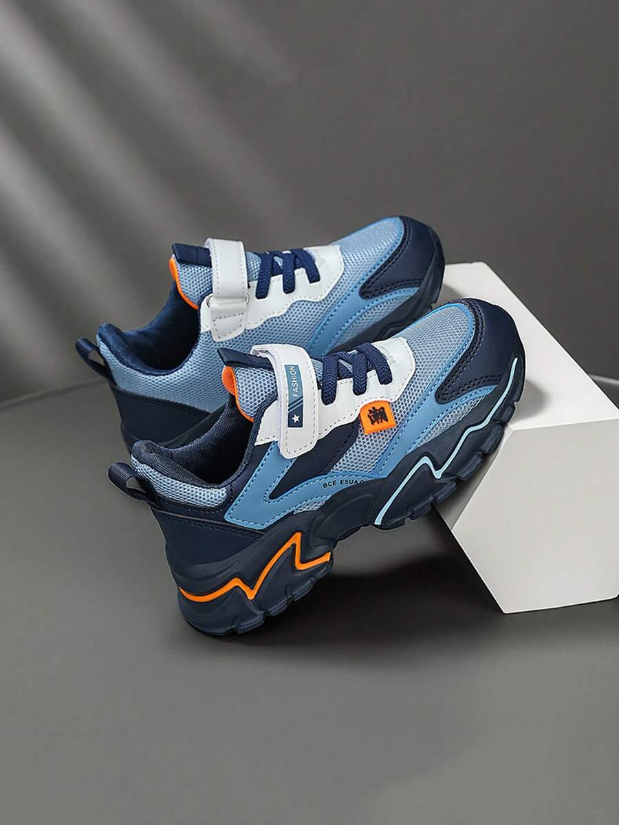 Boys' Color-Blocked Outdoor Casual All-Season Non-Slip Breathable Wear-Resistant Lightweight Low-Top Children's Flat Shoes Running Sports Shoes - 藏蓝色 - 查看 1