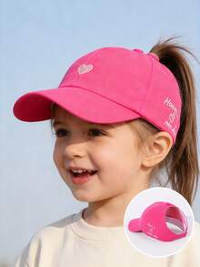 1 chiếc mũ lưỡi trai trẻ em 3-8 tuổi thêu hình trái tim, phù hợp để buộc tóc đuôi ngựa, mũ chống nắng dễ thương, kiểu dáng thường ngày cho mùa xuân/hè. - Yêu - Xem 23