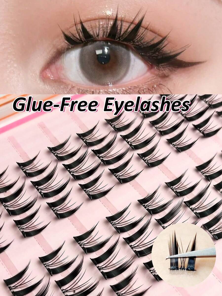 Sibeuna 60/120/180pcs Glue-Free Single Cluster C 0.07mm Cartoon Style Natural Cluster False Eyelashes, 10 Rows Glue-Free Natural Long False Eyelash Clusters For Women's Eye Makeup, Party, Club Makeup Tool - C - 查看 1