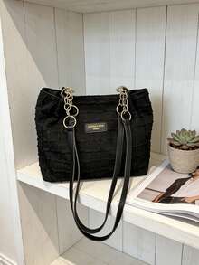 格子链条装饰便携单肩包，女士大容量轻便超轻手提包，新款时尚多功能工作包，可装笔记本电脑、书籍、日常必需品，适合青少年、大学生、白领、职业女性，完美适用于返校、办公、度假、旅行、日常通勤、购物、小礼物交换