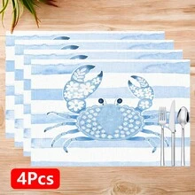 1 pieza/4 piezas/6 piezas Manteles individuales de lino con estampado de cangrejo, decoración del hogar adecuada para la mesa de comedor, para todas las estaciones, manteles de mesa lavables modernos, decoración de habitaciones, posavasos, manteles de cocina y comedor, decoración de fiestas interiores y exteriores, regalo ideal - Multicolor - Ver 13