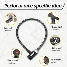 NURBO 1pc Bicycle Steel Cable Lock, Long Straight Steel Cable Lock, Anti-Theft With 2 Keys, Reinforced Bicycle Security Accessory, Motorcycle Accessory, Suitable For Bicycle, Motorcycle, Electric Bike, Scooter, Easy To Use - Black - View 6