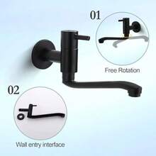 Grifos de Lavabo de Bao Montados en la Pared Grifo Moderno Para Balcn Fregadero de Bao Fregona Grifo de Rotacin Extendida Para Piscina, Negro Mate - como se muestra en la figura - Ver 4