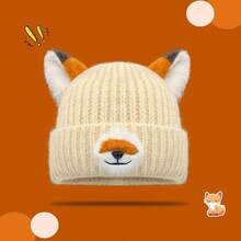 可爱狐狸卡通针织帽，女士秋冬保暖百搭针织帽 - 彩色 - 查看 11