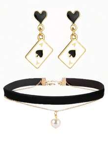 3pcs Women Fashion Asymmetric Heart & Playing Card Pendant Necklace Choker Set - Multicolor - View 18