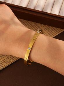 1 Peça Conjunto de Pulseiras Banhadas a Ouro em Aço Inoxidável à Prova d'Água com Estrela, Lua, Coração, Trevo de Quatro Folhas - A Escolha Perfeita para o Uso Diário, Escritório, Festa, Encontro, Presente de Aniversário de Mulheres da Moda - Dourado - Visão 5