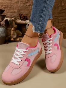 Women's Casual Flat Sports Shoes, Flat Sneakers - Pink - View 6