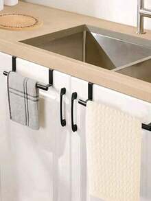 1pc Stainless Steel Towel Rack, No Drill Towel Bar, Bathroom Single Rod Towel Holder, Cabinet Storage Rack - Multicolor - View 1