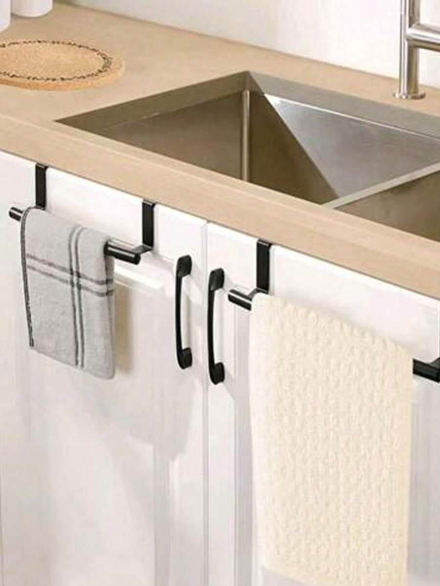 1pc Stainless Steel Towel Rack, No Drill Towel Bar, Bathroom Single Rod Towel Holder, Cabinet Storage Rack - Multicolor - View 1
