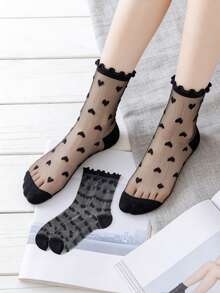 3 Pairs Women's Mid-Calf Socks, Versatile Spring/Summer Thin Mesh Stockings, Ultra-Thin Reinforced Toe Seamless Long Invisible Socks, Breathable - Black - View 4