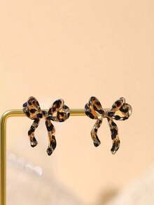1 Pair Women Retro Creative Knotted Bow Earrings Party Vacation Casual Versatile Fashion Jewelry Gift For Girls Ladies KYBC - 豹紋 - 查看 7