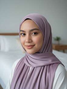 1pc Pleated Satin Headscarf, Women Scarf Accessory - Dusty Purple - View 2