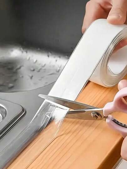 1 rouleau de ruban transparent imperméable pour la cuisine - Adhésif auto-collant, résistant aux moisissures et aux taches, matériau en acrylique pur à 100% nano, convient pour les interstices et fissures d'évier, la décoration de la maison, la réparation des fissures, une adhérence lisse, un design sans couture, une adhérence haute résistance, un matériau durable, une bande adhésive, pour les passionnés de DIY, un élément essentiel pour la maison